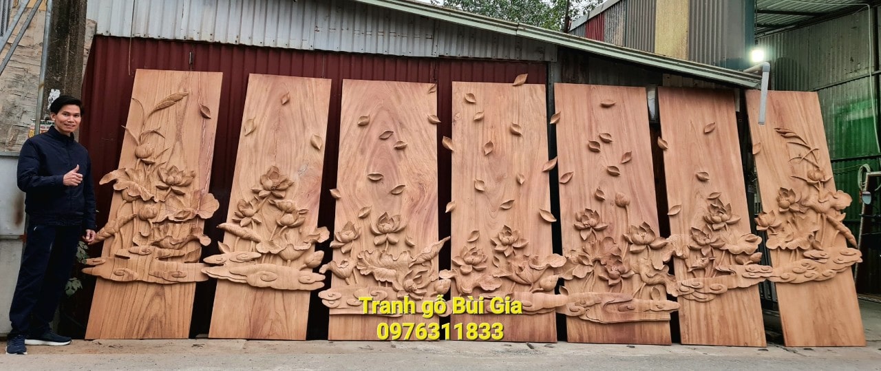 Bảy Bức Tranh gỗ Hoa Sen Đục Tay Vừa To Vừa Đẹp Tuyệt Mỹ